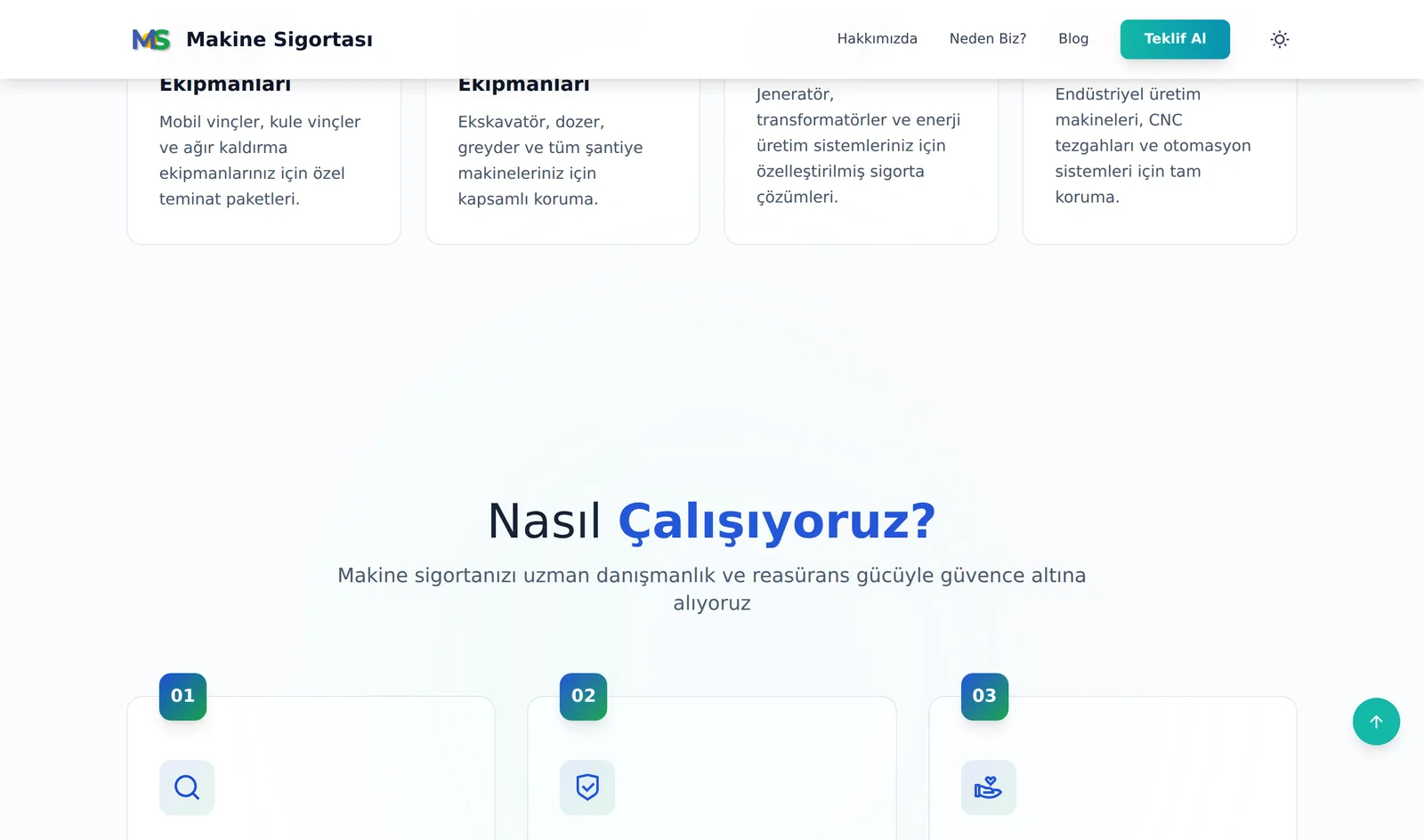Makine Sigortası sitesinin iç bölümü