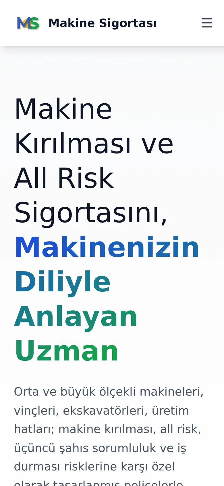 Makine Sigortası — telefon görünümü