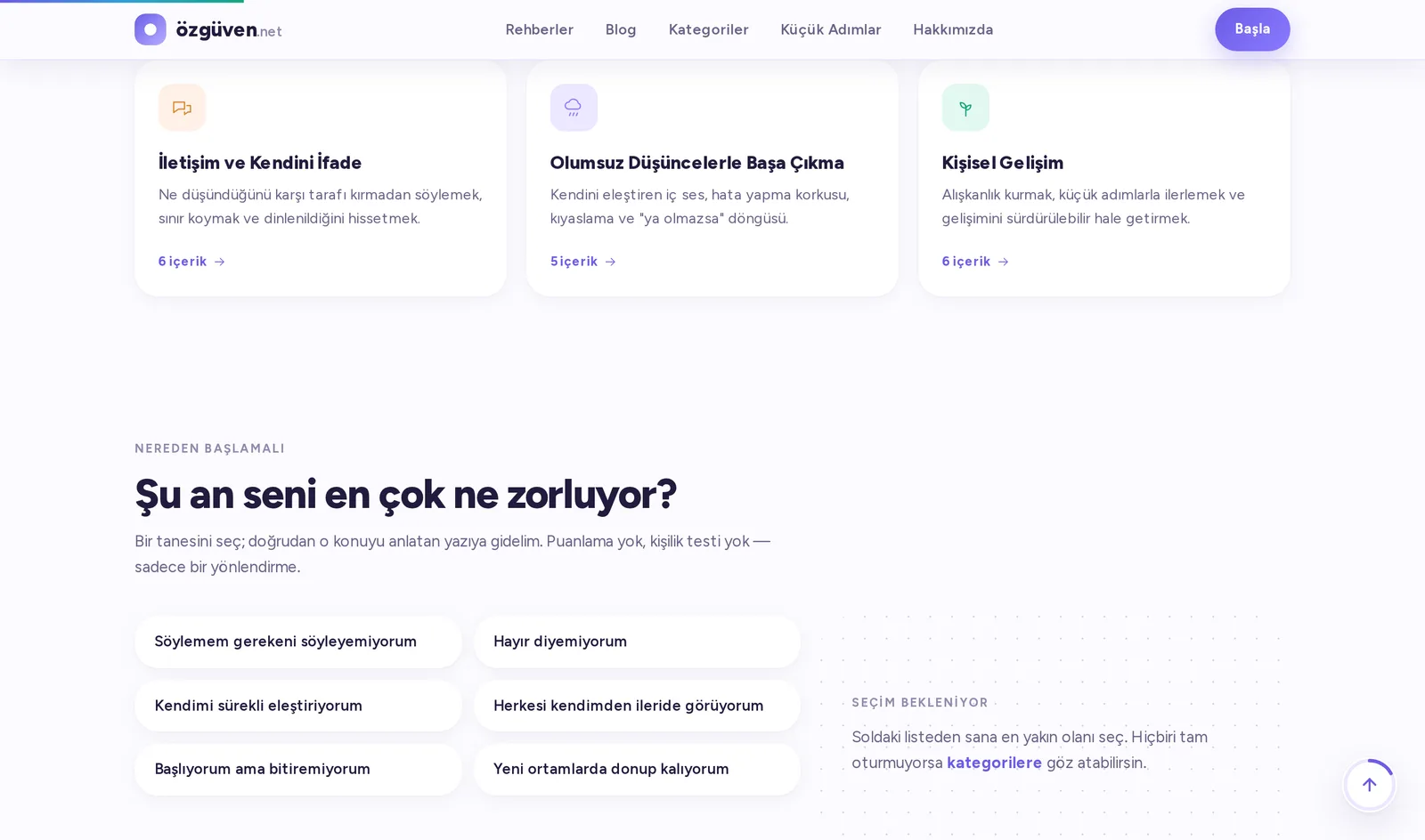 Özgüven.net sitesinin iç bölümü